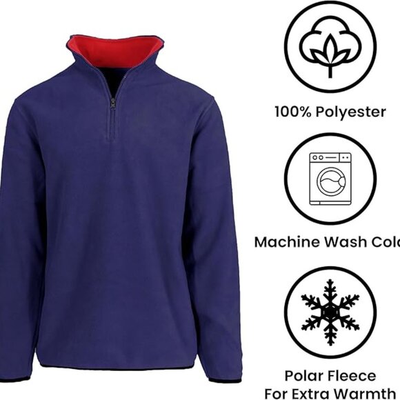 Men’s Quarter Zip Thermal Fleece Pullover Long Sleeve Sweatshirt Mid Weight Swea - Picture 2 of 3